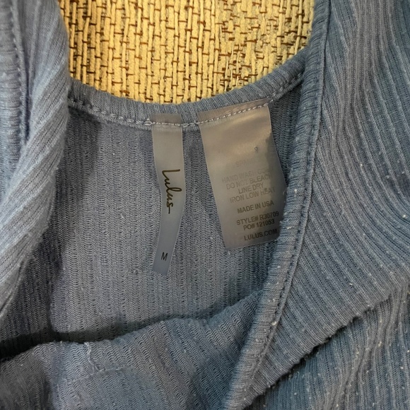 Lulu's Sweet Slumber Denim Blue Ribbed Two-Piece Pajama Set - Picture 4 of 5